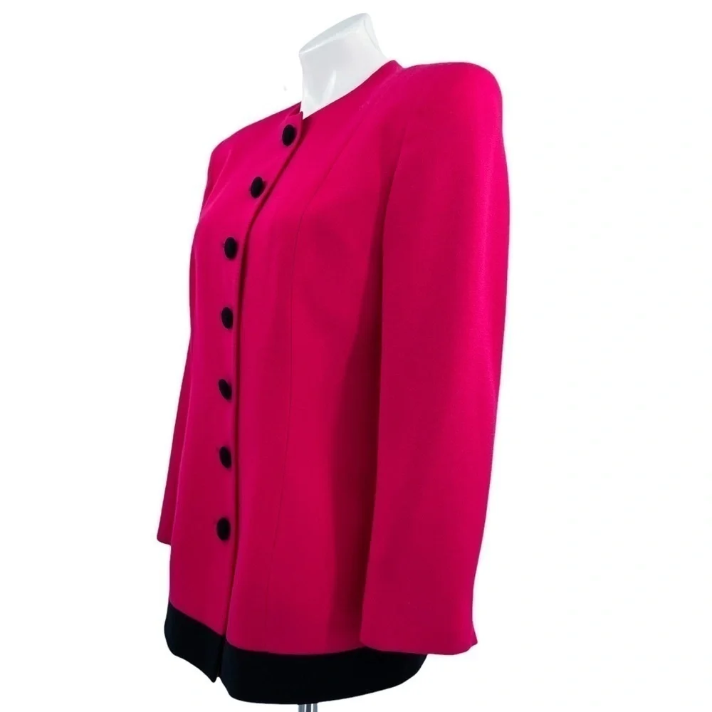CHRISTIAN DIOR Vintage Button Down Blazer Fuschia & Black Trim Size 10P
